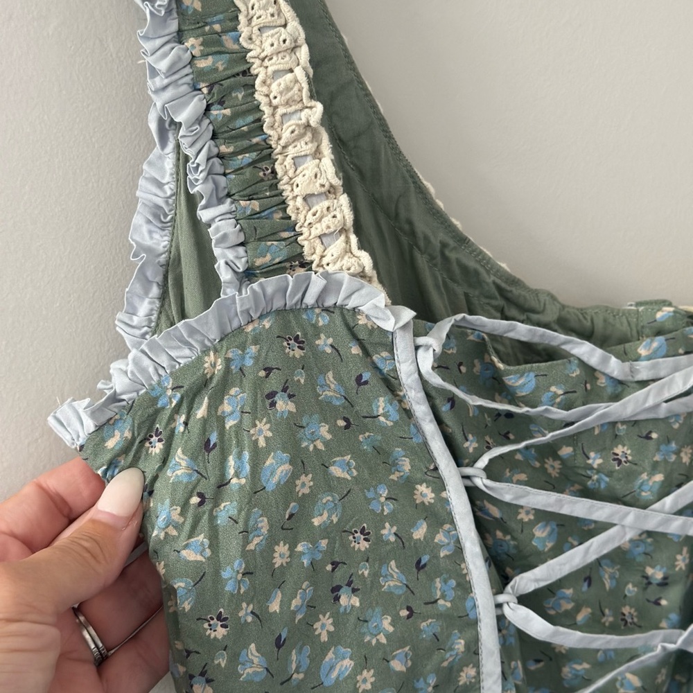 Christy Dawn Green Floral Dress with Lace Detail - Picture 6 of 6